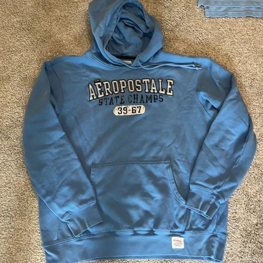Vintage blue Aeropostale State Champions hooded hoodie sweatshirt carolina blue